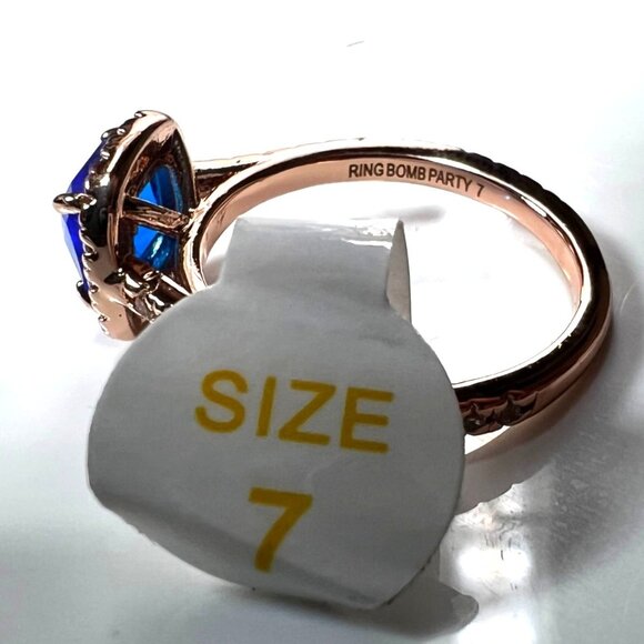 Ring Bomb Party Ring, NWOT, size 7, blue stone, rose gold color band - Picture 6 of 6